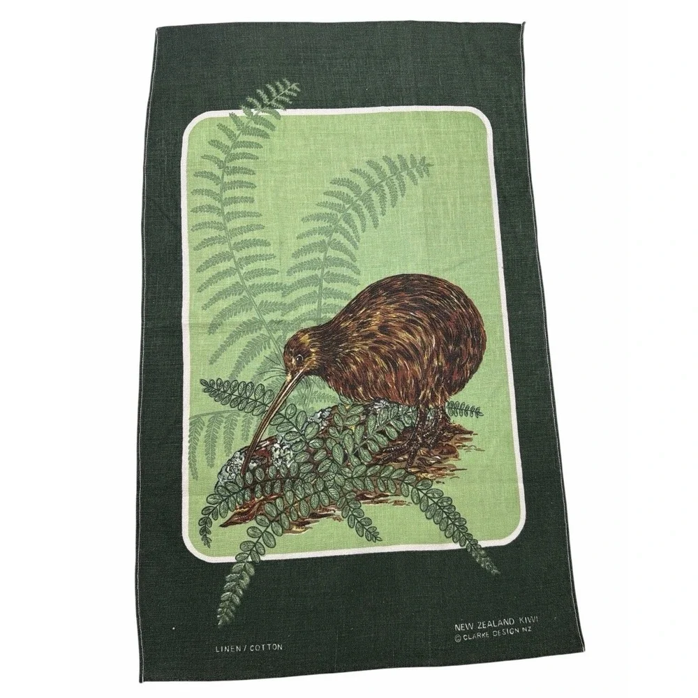New Zealand Kiwi Tea Towel Kitchen Cotton Linen Clark Design Vintage EUC